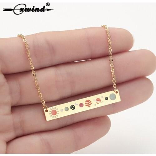 Cxwind Astronomy Sun Moon Necklace Lunar Phase Pendant Necklace for Women Chain Choker Geometric Bar Jewelry Collier Femme