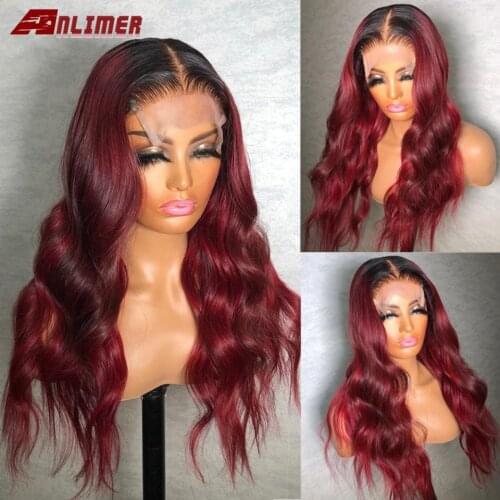 Ombre Burgundy 99j Red Body Wave Colored Human Hair Wig Pre Plucked HD Transparent Glueless Remy Lace Front Wigs For Black Women