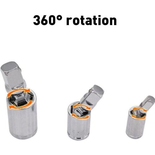 1/4" 3/8" 1/2" Wrench Socket Extension Bar Adapter 360 Degree Swivel Connector Hex Square Steering Rotation Universal Joint Set
