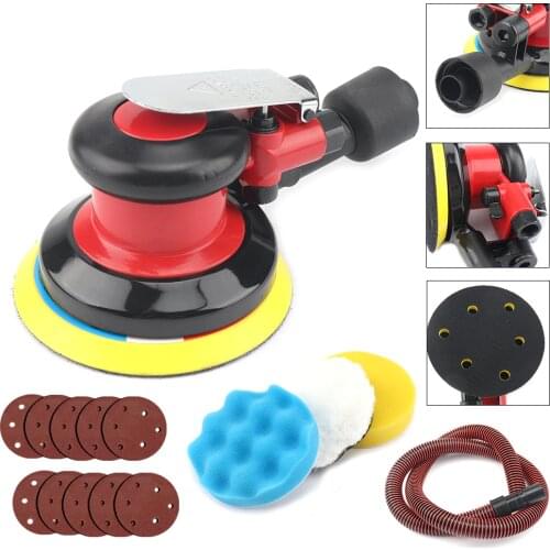Pneumatic Sanding Machine 5 inch 125mm Air Random Orbital Palm Sander for Pad Pneumatic Tool with Dust Collection Hose 12500RPM