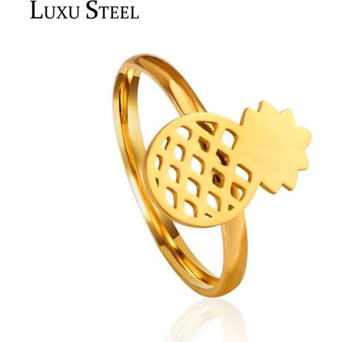 LUXUSTEEL Rings Stainless Steel Gold Silver Color Pineapple Fruit Finger Rings anillos Mujer Wedding Jewelry Party Wholesale