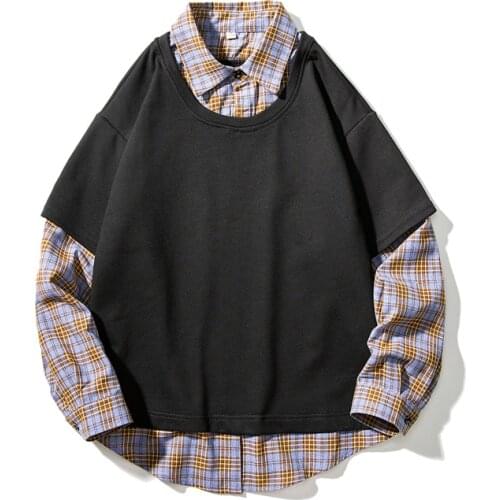Spring Autumn Mens Fashion Leisure Fake Two Piece Hoodie Shirts 55% Cotton 45% Polyester