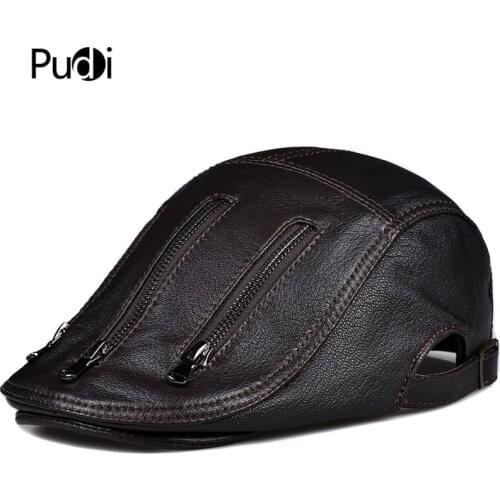 Pudi Man Real Leather Cap Hat Winter Genuine Leather Beret Golf Hats Fishing Hunting Caps HL821
