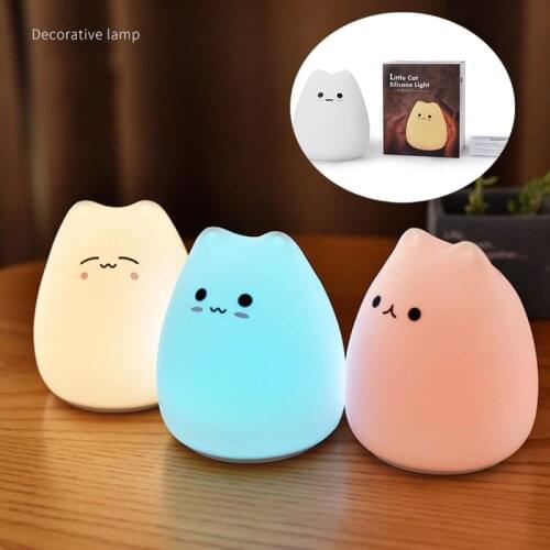 LED Night Touch Sensor Lamp Cat Silicone Lamp Colorful Holiday Creative Sleepping Bulb Bedroom Desktop Decor Atmosphere Light