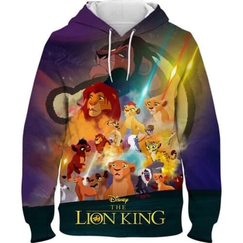 2021 New Spring Men Oversized Hoodie Disney Movie The Lion King 3D Print Women Clothing Cartoon Anime Children Sweatshirts