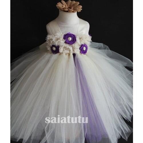 Champagn flower fairy Girls New Princess Wedding Gown Kids Dresses Tutu Party Birthday Children Gray Dress Christmas Vestido