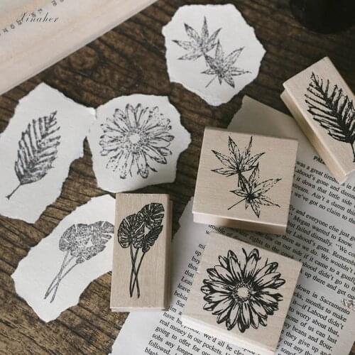 XINAHER Vintage Natural plant leaf decoration stamp wooden rubber stamps for scrapbooking stationery DIY craft standard stamp