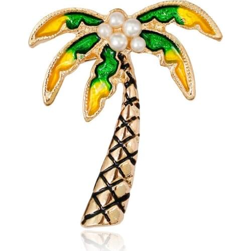 Green Yellow Enameled Rhinestones Coconut Tree Brooches Women Plants Party Design Pin Clothing Jewelry Decorations AL225