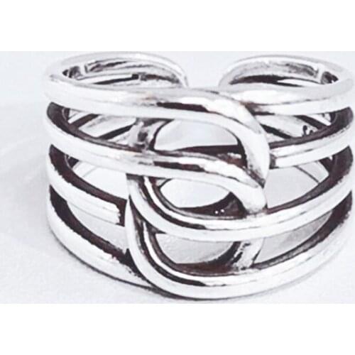 Sole Memory Multilayer Geometry Circle Weave Lines Cross 925 Sterling Silver Female Resizable Opening Rings SRI461