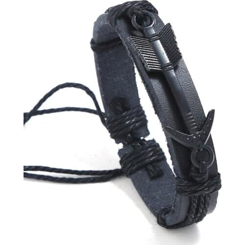 Punk Women Ladies Black/Brown Arrow Bangle Cuff Bracelets Jewelry Adjustable Arrow Leather Bracelet Bangles Pulseiras Punk