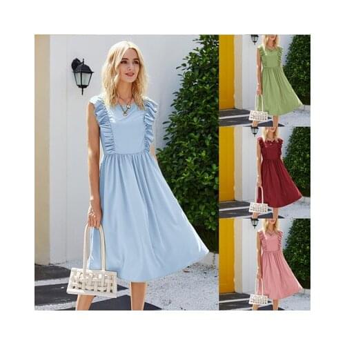 FashionElegant Long Dress Women Ruffle Patchwork Ruched SleevelessTank Midi Dresses 2021Summer Casual Ladies Pure Black Sundress