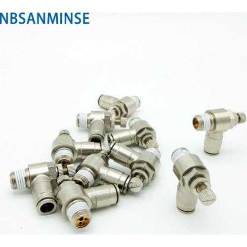 10Pcs/Lot SCT 1/8 1/4 3/8 1/2 All Brass Fitting Push In Speed Controller Pneumatic Air Flow Control Valves NBSANMINSE