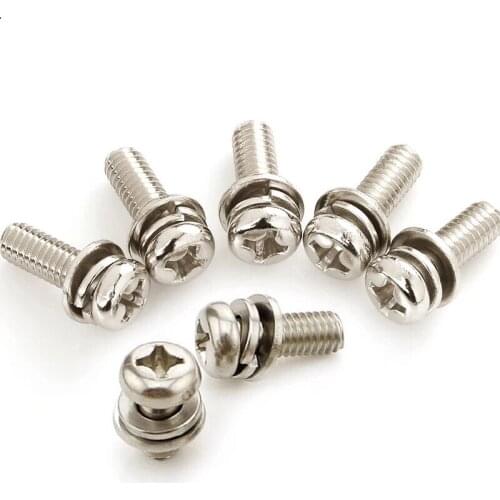100PCS M2 M2.5 M3 M4 GB9074.4 Stainless steel phillips pan head three combination screw sems screws with washer tamper-resistant