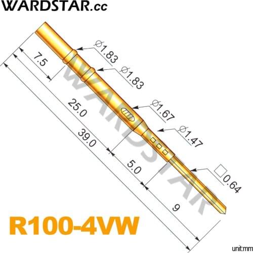 100pcs/lot R100-4VW Length 39.0mm Spring Probe Test Probes Pogo Pin Receptacle Wholesale