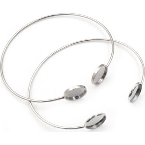 2pcs/Lot Fit 12mm Round Glass Cabochon 316 Stainless Steel Super Flexible Bangle Base Bracelet Blank Tray Bezel Setting