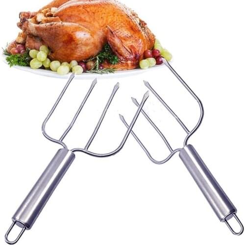 2PCS Turkey Fork Stainless Steel BBQ Fork Steak Lamb Chop Fork Camping Party Reusable Barbecue Tools