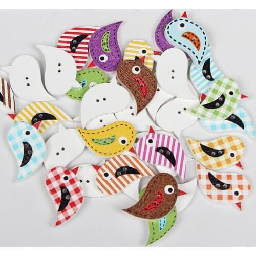 20Pcs Wooden Cartoon Bird Buttons for Scrapbooking Crafts DIY Clothing Sewing Luggage Handmade Accessories Button Decoration