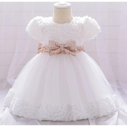2021 Summer White 1 Year Birthday Dress For Baby Girl Clothes Lace Princess Dress Bowknot Party Dresses Vestidos Evening Baptism
