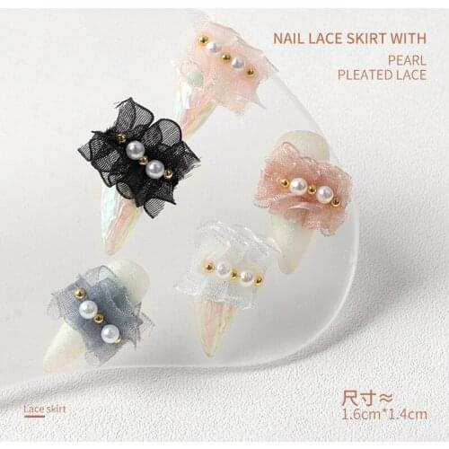 5Pcs Nail Luxury Pendant Jewelry Fairy Lace Skirt with Pearl Nail 3D Charms 5 Colors Nail Acrylic Decoration DIY Manicure Gems