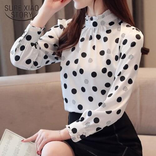 Blusas mujer de moda 2019 autumn womens tops and blouses Polka Dot Stand long sleeve shirts blusa feminina ladies tops 6113 50