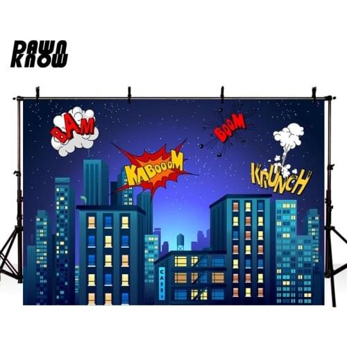DAWNKNOW Cartoon Night City Photography Background For Baby Photocall Hero Photo Shoot Backdrop Children Photo Studio lv693
