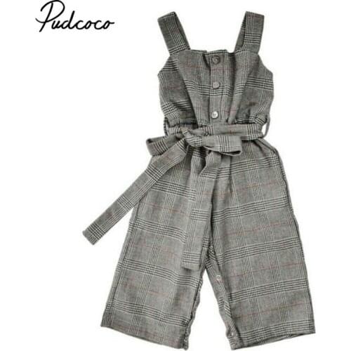 Pudcoco Brand New Child Overalls Girls Toddler Kids Suspender Trousers Casual Off Shoulder Baby Pants Plaid Bandage Waist Button