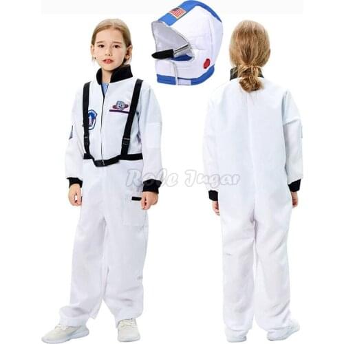 Children White Spaceman Jumpsuit Boys Girls Astronaut Costume For Kids Halloween Cosplay Pilot Carnival Party Fancy Set C53C95