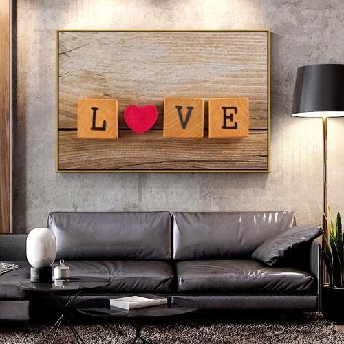 Forbeauty Oil Canvas Painting love-heart-wooden-letters For Home Decoration Wall Art