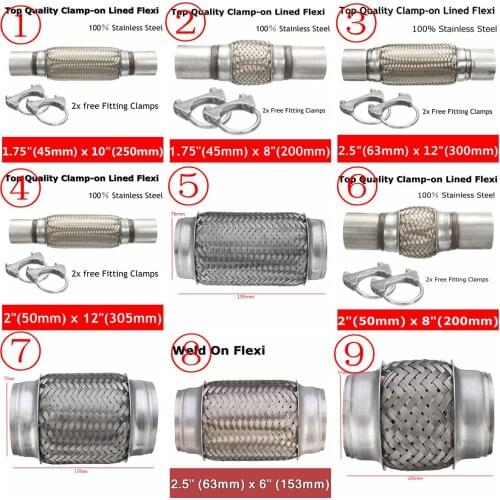 Stainless Exhaust Flex Tube Joint Flexi Repair Flexi pipe 300x63 50mm 250x45mm 200x76 50 46mm 150x76 63mm 100 57mm