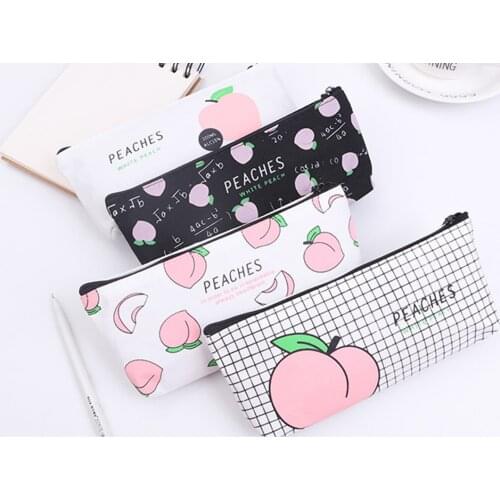 Creative cute Japanese peach canvas pencil case small fresh and interesting letter stationery box storage bag pencil bag female