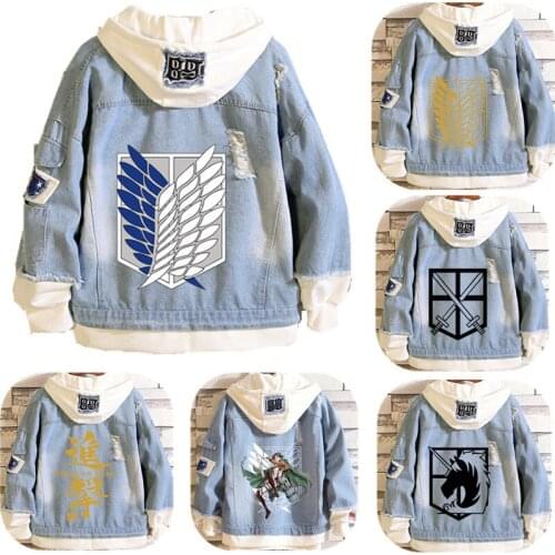 Attack on Titan Shingeki No Kyojin Hooded Coat Denim Jacket Scout Regiment Eren Jager Cosplay Costumes