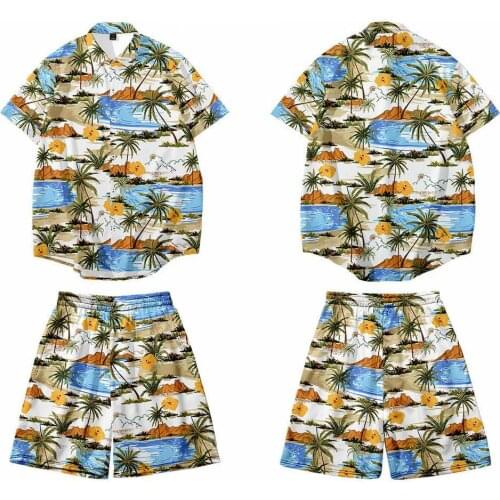 Summer New Style Digital Printing Literary Creative Printing Break Loose Short-sleeved Shirt Shorts Thin Suit