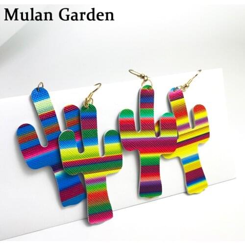 M&G New Personality Color Cactus PU Leather Earrings Exaggeration Fashion Statement Dangle Earrings Women Jewelry Accessories