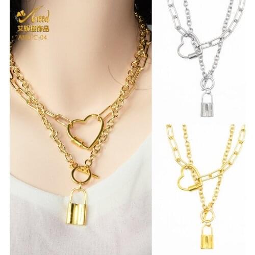 ANIID Lock Pendant Fashion Multilayer Necklace Key Padlock Heart Chain Punk Jewelry Gold Choker Chunky Vintage Charms Clavicle