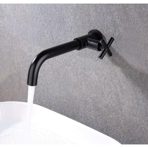Fashion Wall Mounted Brass Single cold water Bathroom sink faucet Black cold water Bath Tap High Quality copper Basin faucet