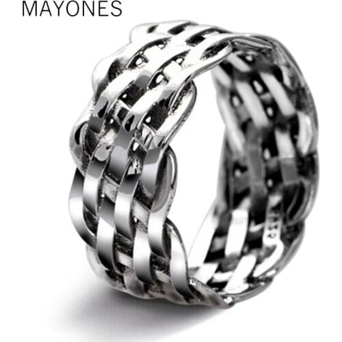 Mens Plain Silver 925 Rings Women Braided Band 925 Sterling Silver Jewelry Men Oxidized Thai Silver Simple Stylish Ring Unisex
