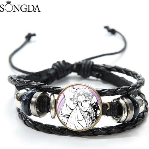 Novelty JoJos Bizarre Adventure Bracelet Higashikata Josuke Anime Print Glass Cabochon Punk Multilayer Leather Bracelet
