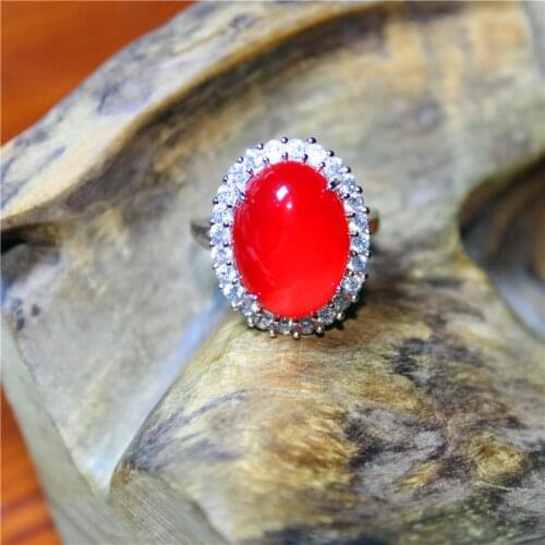 New Fashion Red agate Concise Bohemia Ring For Women Classic Vintage Ethnic Silver Inlay Jewelry Luxury namour Charm Gift