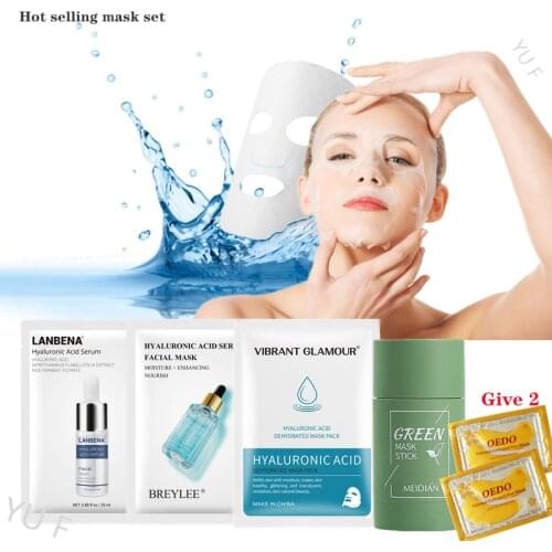 Purifying Clay Stick Mask Oil Control Hyaluronic acid Mask Serum Acne Treatment Whitening Moisturizer Crystal Collagen Set Gift