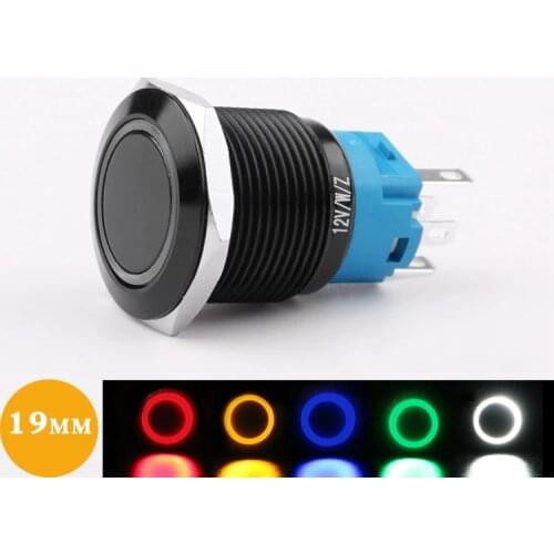 19mm Black Oxide Metal Push Button Switch with LED Light Self-locking/Latching Self-reset/Momentary Car/Computer/Doorbell DIY
