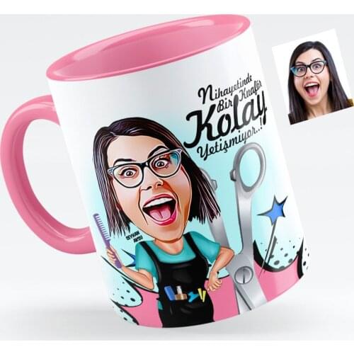 Personalized Women 'S Hairdressing Caricature Of Pink Mug cup-1