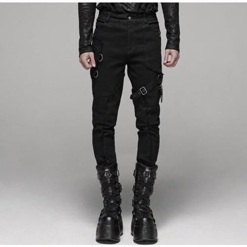 PUNKRAVE Mens Punk Long Pants Streetwear Handsome Metal Zipper Fit Casual Pencil Trousers