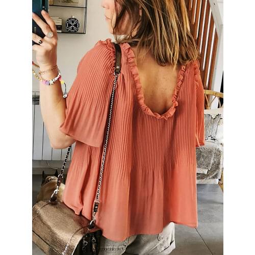 Ruffled Shirt Woman Summer Short Butterfly Sleeve Casual Blouses 2021 Female Vintage Elegant Chic Tunic Shirts chemises femme