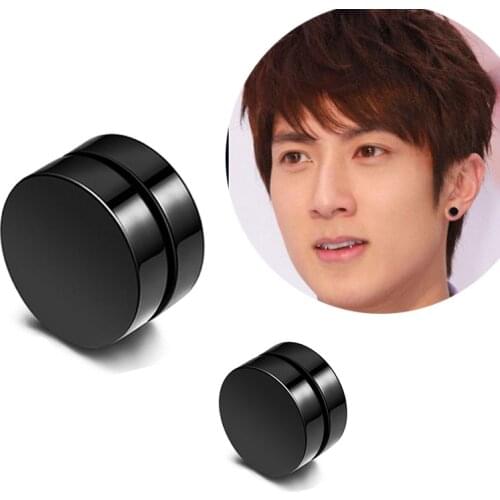 Stainless Steel Strong Cube Magnet Magnetic Earrings Black Ear Stud Non Piercing No Ear Hole Stud Earring for Men Women