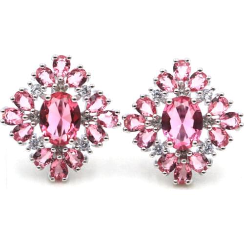 40x23mm Bohemia Design Flowers Silver Earrings Created Blue Aquamarine Bright Zircon Gift For Womans Daily Wear Drop Shipping