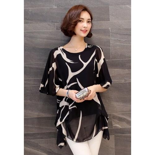 Plus Size 5XL Chiffon Women Blouse Shirt Loose Woemns Tops Blusas 60A 30 New 2021 Summer Short Sleeve Womens Clothing Fashion