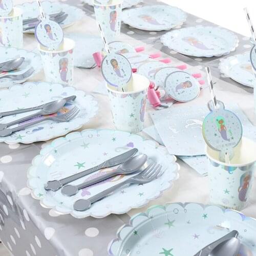 Silver Mermaid Party Supplies Garland Straw Plate Cup Girl Princess Birthday Party Decorations DIY Baby Shower Decor for Girls