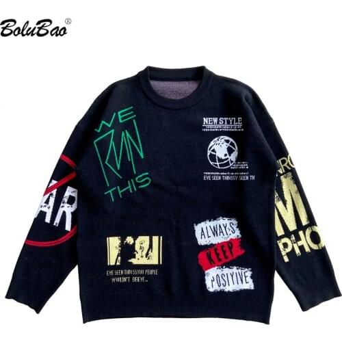 BOLUBAO Sweater Men Harajuku Fashion Knitted Hip Hop Streetwear Pullover O-neck Oversize Casual Couple Male Sweaters