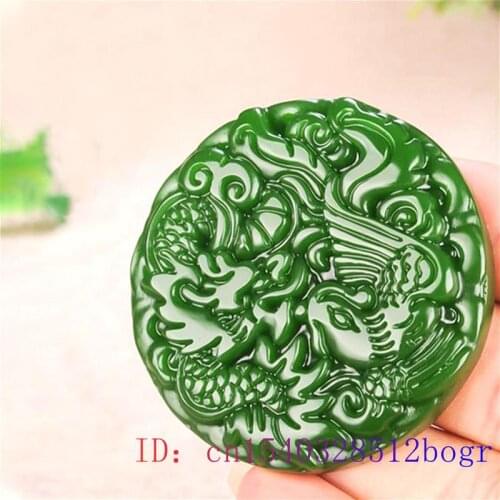 Green Jade Dragon Phoenix Pendant Fashion Women Men Necklace Charm Jewelry Jadeite Gifts Natural Amulet Chinese Carved