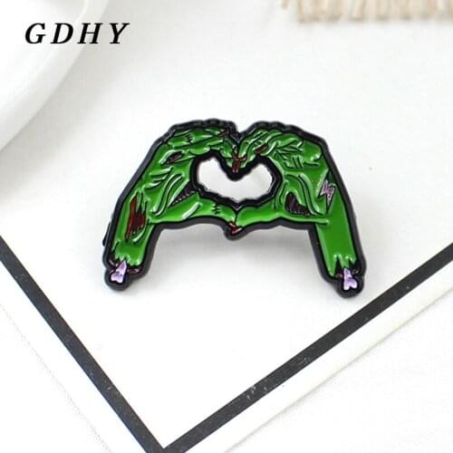 GDHY Green Skeleton Skull Hands Corpse Pins Brooch Skull Heart-shaped Hands Enamel Pins Gothic Lapel Shirt Bag Halloween Jewelry